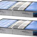Combocube 2 Pack Under Bed Storage Containers, 4.5" Low Profile Underbed Storage Bins with Sturdy Support, Stackable Space Saving Organizer with 4 Handles & Label Windows for Shoes Clothes Blankets