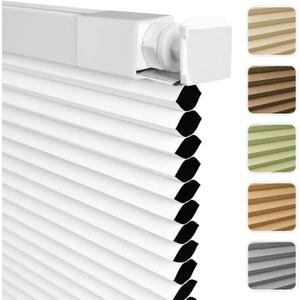 Shade&Beyond No Drill No Tools 25 1/2" W X 36" H White Blackout Cellular Shades Easy to Install for Indoor Windows Cordless Honeycomb Blinds Thermal Insulated Noise Reduction,Custom Size