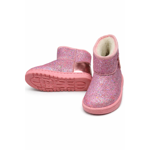 Girls Winter Warm Snow Boots Sequin Fur Lined Waterproof Boot Glitter Princess Outdoor Shoes(Toddler/Little Kid) Size 12