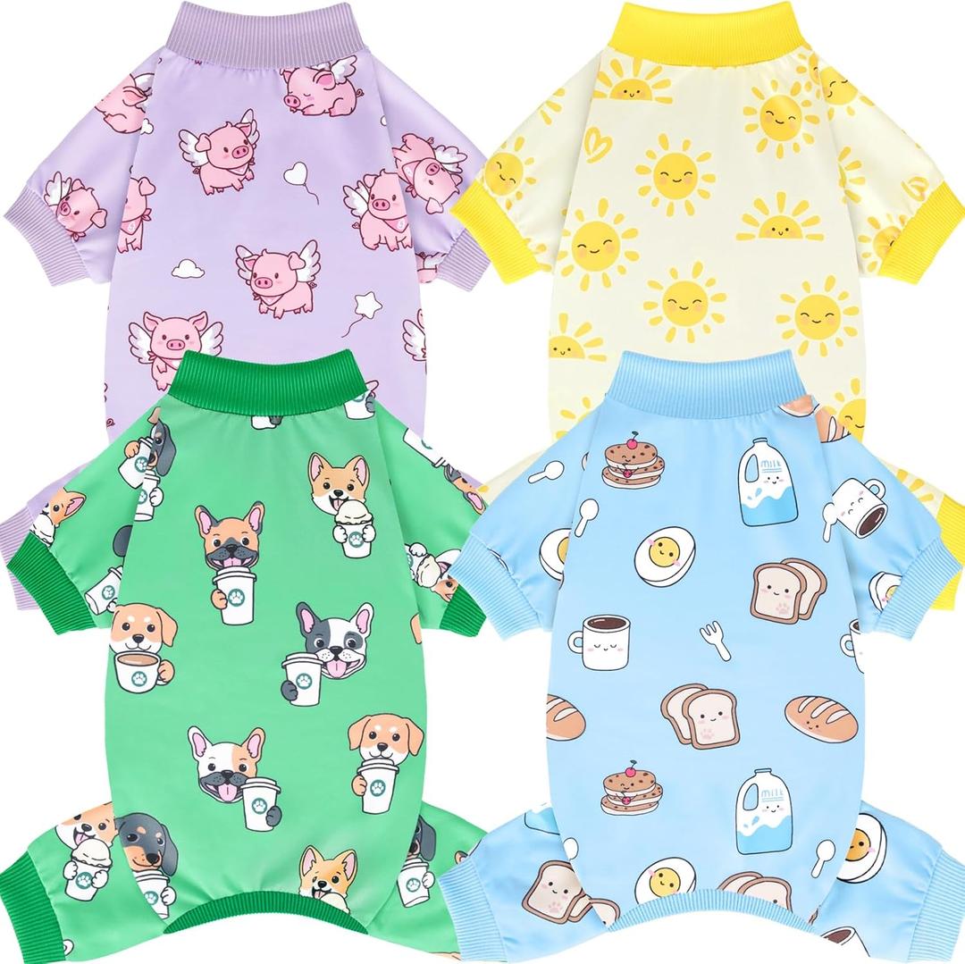 XPUDAC 4 Pack Small Dog Pajamas, Soft Comfy Dog Onesie Pjs, Cute Puppy Clothes Lightweight Pet Outfit Stretchy Pet Clothes for Boy Girl, XL