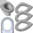 Bathroom Soft Thicker Warmer Stretchable Washable Cloth Toilet Seat Cover Pads 3PCS (Blue Green Gray) (Gray,Gray,Gray)