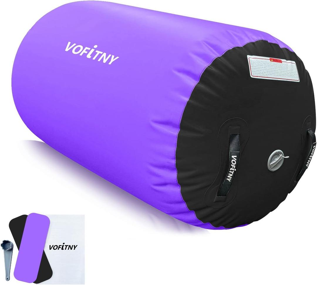 VOFiTNY Gymnastics Tumbling Equipment Air Barrel Inflatable Octagon Tumbler Roller Back-bend Trainer Cheerleading Without Pump (2.6'L x 1.55'D, Black/Purple No Pump)