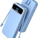 Portable Charger Power Bank with Built in Cables and AC Wall Plug,PD20W&SCP22.5W USB-C Super Fast Charging,20000mAh Travel Phone Charging,LED Display Battery Pack Compatible All iPhone Samsung etc (Blue)
