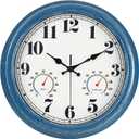 JENLYSTIME 13 Inch Outdoor Clock, Waterproof and Silent, with Thermometer and Hygrometer, Large Numbers for Easy Reading, Perfect for Home,Office,Bedroom,Kitchen,Porch,Garden,Pool(Blue)