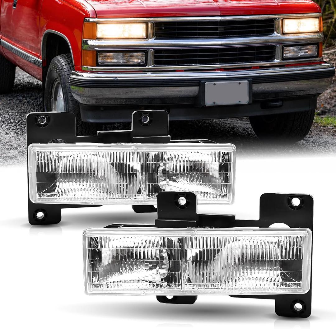 2Pcs Headlights Assembly compatible with 1988-1998 OBS Chevy GMC C/K 1500 2500 3500 Pickup Suburban,for select Silverado Tahoe Yukon Blazer, Replace #GM2502101 GM2503101