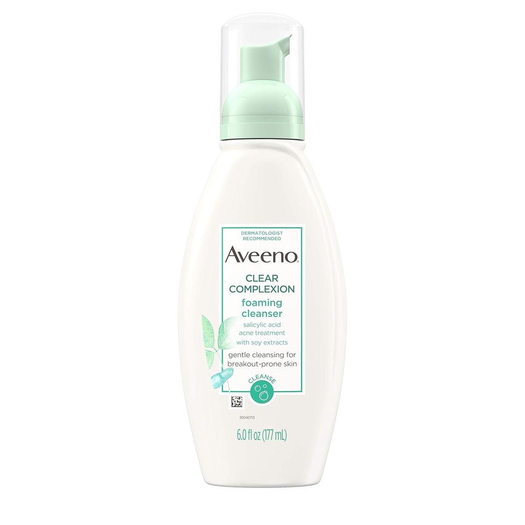 Aveeno Clear Complexion Foaming Oil-Free Facial Cleanser with Salicylic Acid for Breakout Prone Skin, Face Wash with Soy Extracts, Hypoallergenic and Non-Comedogenic, 6 fl. oz
