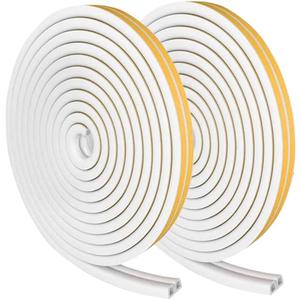 Weather Stripping Seal Strip Tape, Doors Windows Frame Self Adhesive D Type Foam Sealing Tape, 65.6Ft Rubber Soundproof Insulation Cell Foam Stripping, White