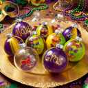 MiniInflat 16 Pcs Mardi Gras Ball Ornaments 2.4 Inch Glitter Mardi Gras Tree Ornaments with Hanging Rope Carnival Masks Purple Green Gold Tree Decorations for Home Carnival Masquerade Party Decor