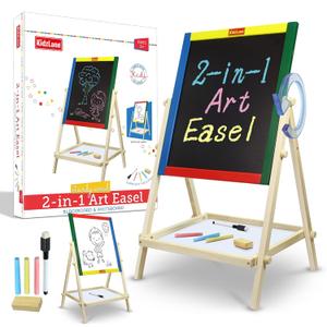 Kidzlane Art Easel for Kids 2-4 - Wooden Toddler Easel - Double Sided Standing Chalkboard/Dry Erase Board for Kids - Toddler Drawing Board with Accessories - 25.75 Inches Blackboard and Whiteboard