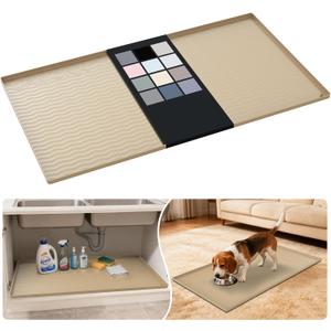 URMONA Waterproof Silicone Under Sink Mat 40'' x 22'' Shelf Liner for Kitchen and Bathroom, Cabinet and Counter Protector, Storage and Organizers, Litter Mat, Pet Cat Puppy Essentials(Khaki)