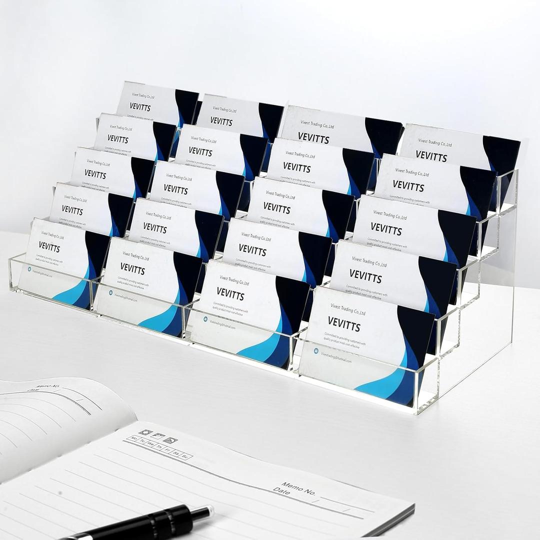 20 Slots Acrylic Business Card Holder for Desk Business Card Stand Clear Plastic Multiple Cards Display Stand Rack for Office Supplies Home School Brochure File Table Recipe