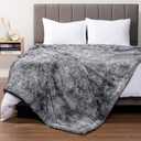 PAVILIA Faux Fur King Bed Blanket Tie-Dye Grey, Soft Fuzzy Warm Sherpa Blanket for Bed, Fluffy Plush Thick Fleece Blanket for Couch Sofa, Reversible Furry Shaggy Large Blanket, Grey 90x108