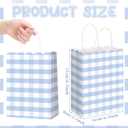 Kolldenn 24 Pcs Blue Gingham Party Supplies Gift Bags with Handles Scallop Kraft Paper Treat Candy Goodie Party Favor Bags for Baby Shower Birthday Wedding Decor