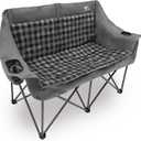 Double Camping Chairs Folding Chair Camping Loveseat Oversized 2 Person Camp Chairs for Adults Camping Couch Two Person Lawn Chairs Outdoor Sport Chair (Gray Plaid)