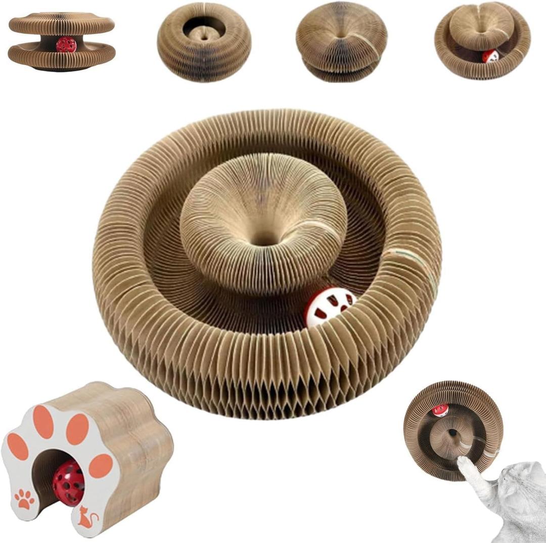 Kitty Curls Cat Toy,Magic Organ Cat Toy,Cardboard Cat Scratcher,Foldable Recyclable Cat Accordion Toy for Indoor Cat Playing,Interactive Scratch Pad with Toy Ball(1pc)