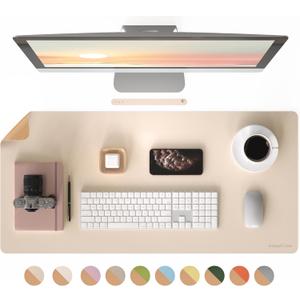 RENMTURE Desk Pad, Cork & PU Leather Desk Mat, Large Mouse pad, Non-Slip Desk Protector and Blotter, Waterproof Writing Pad, Desk Accessories and Organizers for Home Office (Apricot,36"x17")