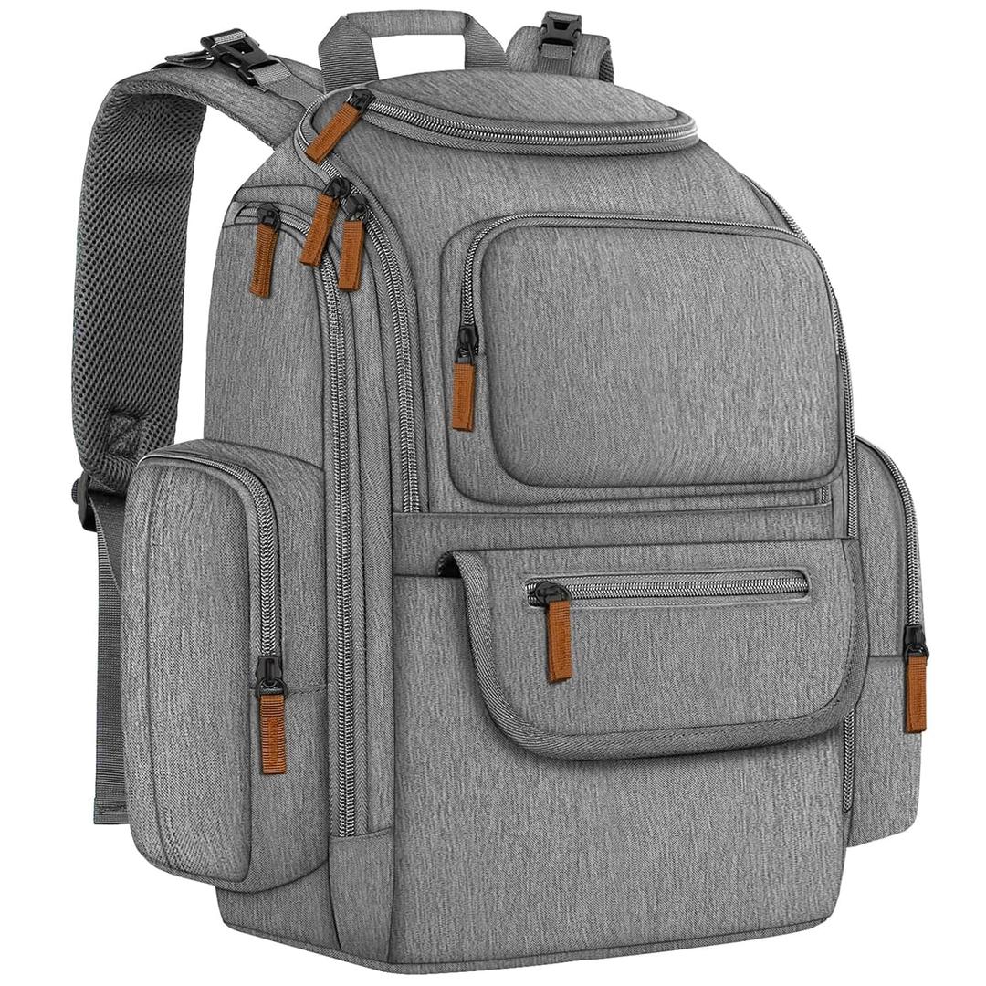 Mancro Diaper Bag Backpack, Multifunctional Baby Diaper Bag Backpack For Men Women with Stroller Straps, Travel Water Resistant Baby Diaper Backpack with 2 Side Insulated Pockets, White Grey (Large)