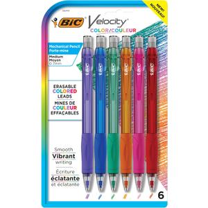 BIC Velocity Mechanical Pencils with Colored Leads, Medium Point (0.7 mm), 6-Count Pack, Perfect for Drawing and Journaling (MV7CP61-AST)