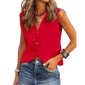 BTFBM Summer Sweater Vest for Women 2025 Sleeveless V Neck Button Up Cardigan Waffle Knit Tank Tops Spring Clothes (Small, Apricot)