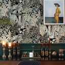 5 x Ismoon 16.1inx78.7in Wallpaper Peel and Stick Black Contact Paper Modern Removable Self-Adhesive Wallpaper Tropical Jungle Grey Leaf Floral Vinyl for Drawer Shelf