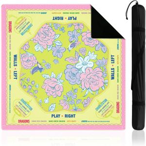 Soulchen Yellow and Pink American Mahjong Mat with Rules for Table, No Creases, Ships Rolled, 31.5 x 31.5 Non-Slip Noise Reduction Gaming Mat with Carrying Bag for Mahjong Poker Card Board Games, 31.5 x 31.5 x 0.2 inches