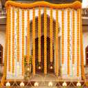 16 Pcs Marigold Garlands for Decorations Artificial Marigold Indian Garland Home Decoration for Pooja Diwali Traditional Indian Wedding Hanging Flower Decor Ganapati Decor(Orange)