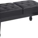 Longer Duet Piano Bench with Storage,Adjustable Heavy Duty Wooden Double Keyboard Piano Bench Seat with PU Leather Cushion, Black