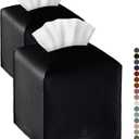 Tissue Box Cover, Jeethemy Square PU Leather Tissue Box Holder, Modern Tissue Case Facial Paper Organizer Dispenser5X5X5'',Double Black