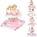 5-in-1 Baby Walker, Baby Walkers for Boys Girls 6-12 Months, Foldable Activity Walker, Toddler Infant Walker with Bouncer, Adjustable Height, Removable Footrest, Feeding Tray, Music (d-Pink)