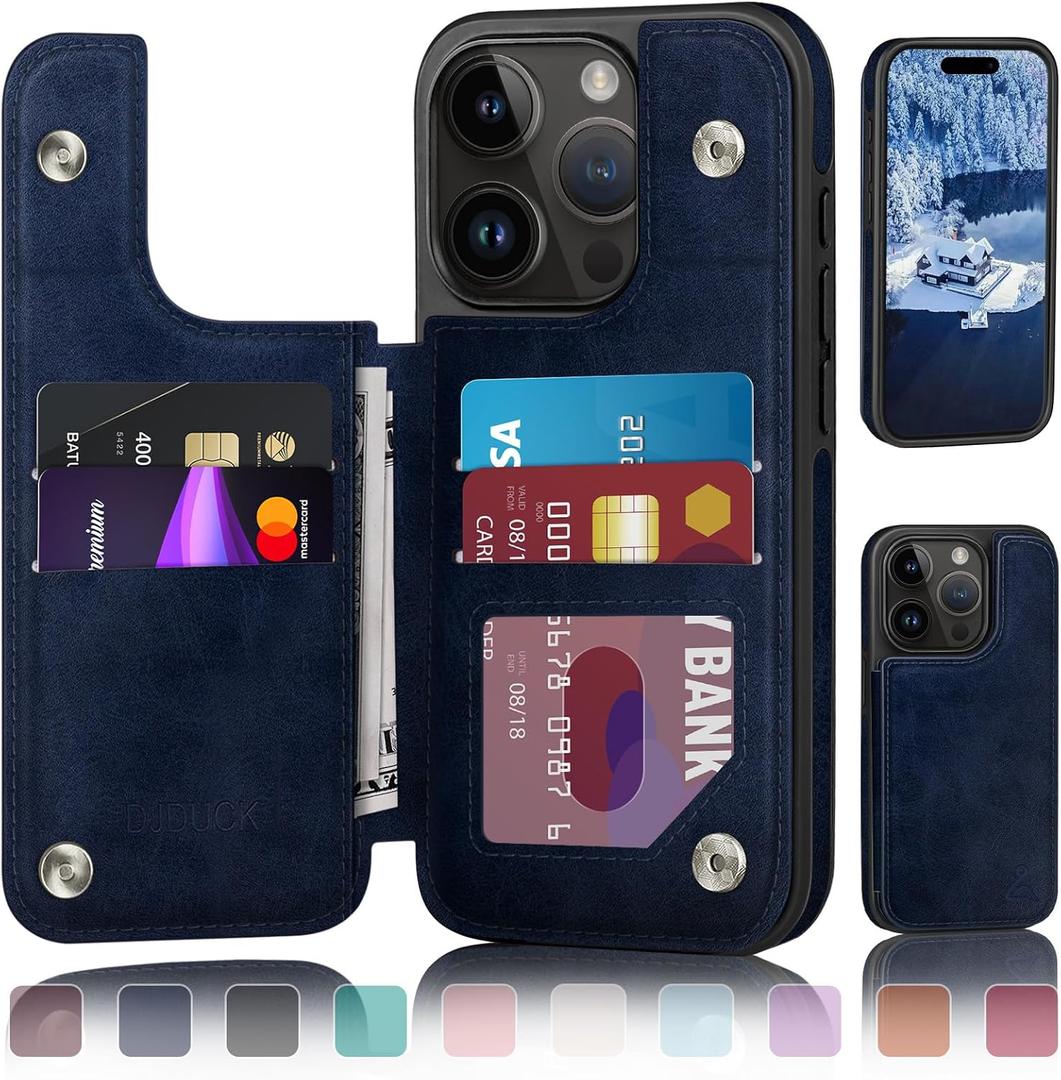 DJDUCK Designed for iPhone 15 Pro Max Case Wallet with Card Holder, [Magnetic Clasp Cover][RFID Blocking Leather Protection] Shockproof Women Men Cases 6.7 Inch for Apple 15 ProMax Dark Blue
