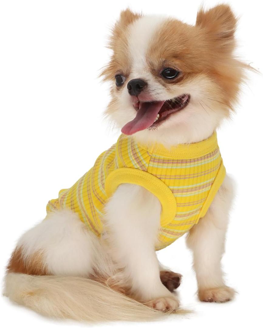 LOPHIPETS 100% Cotton Rib Dog Tank Top Vest - Stretchy Breathable Soft Pet Apparel for Small Breeds Chihuahua Yorkie - Indoor Outdoor Casual Wear (Yellow, Small | 2.2-4.5 lbs)