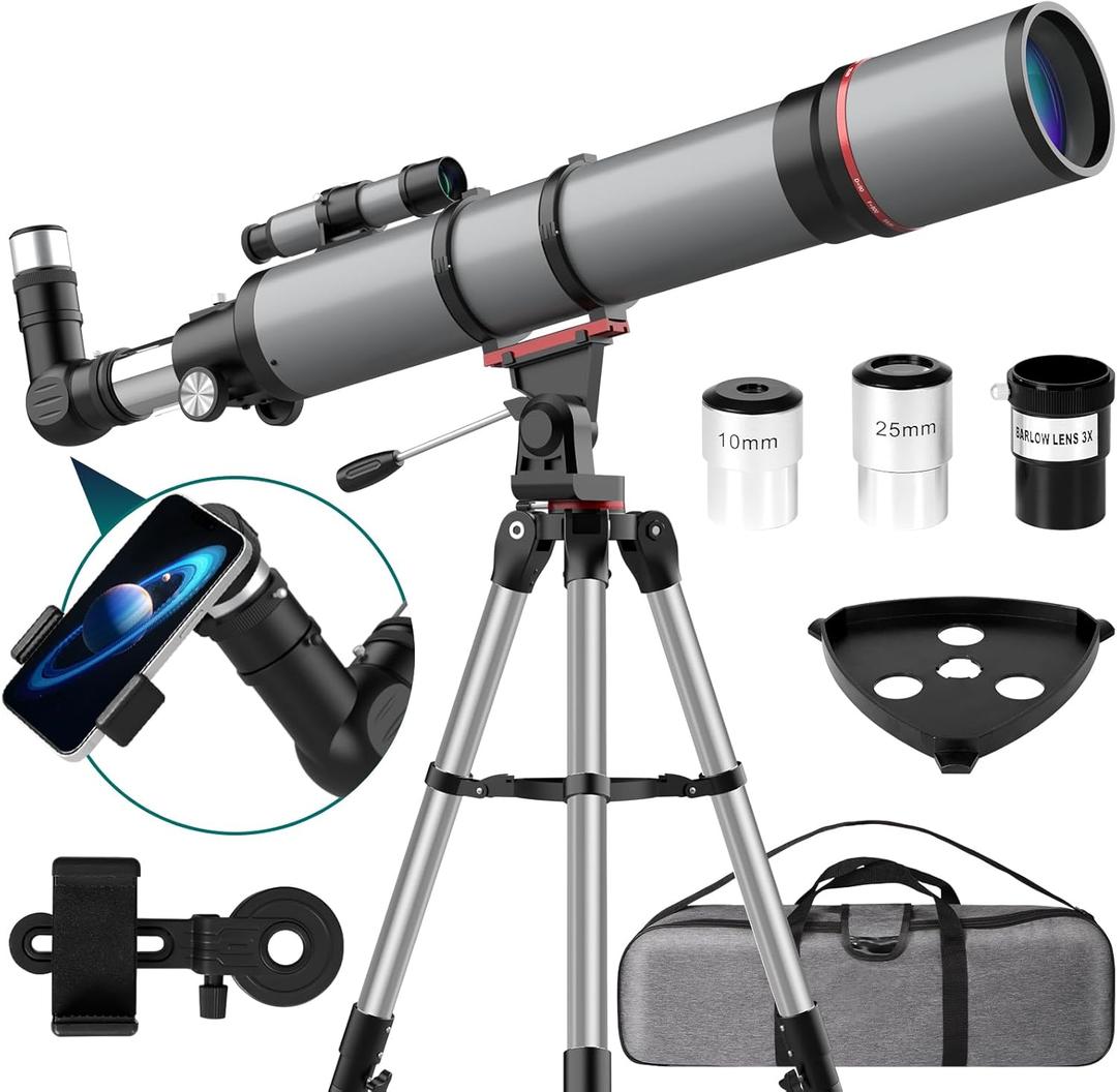 Telescope for Adults High Powered - Aurosports 90mm Aperture 800mm Refractor Telescope for Beginners - Portable Astronomy Telescopes with Phone Adapter Adjustable Tripod Carrying Bag