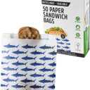 Lunchskins Recyclable & Sealable Paper Sandwich Bags  50 Count | Shark Design | Eco-Friendly Grease-Resistant Glassine Snack Bags with Self-Adhesive Closure for Freshness