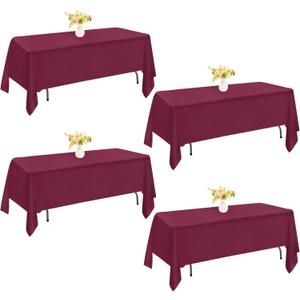 4 Pack Rectangle Tablecloth 60x102 Inch Burgundy Washable Polyester Table Cover for Wedding Dining Table Buffet Parties Banquet DecorationBurgundy