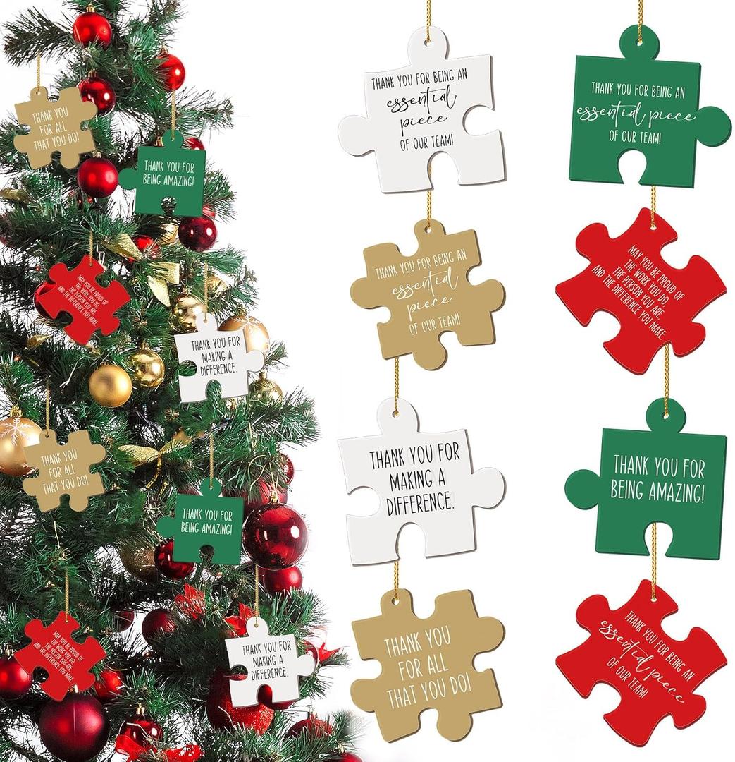 Hungdao Coworker Puzzle Pieces Employee Christmas Ornament Acrylic Puzzle Christmas Ornament Employee Appreciation Gift Volunteer Appreciation Gift for Staff Coworker 4 Style (24)