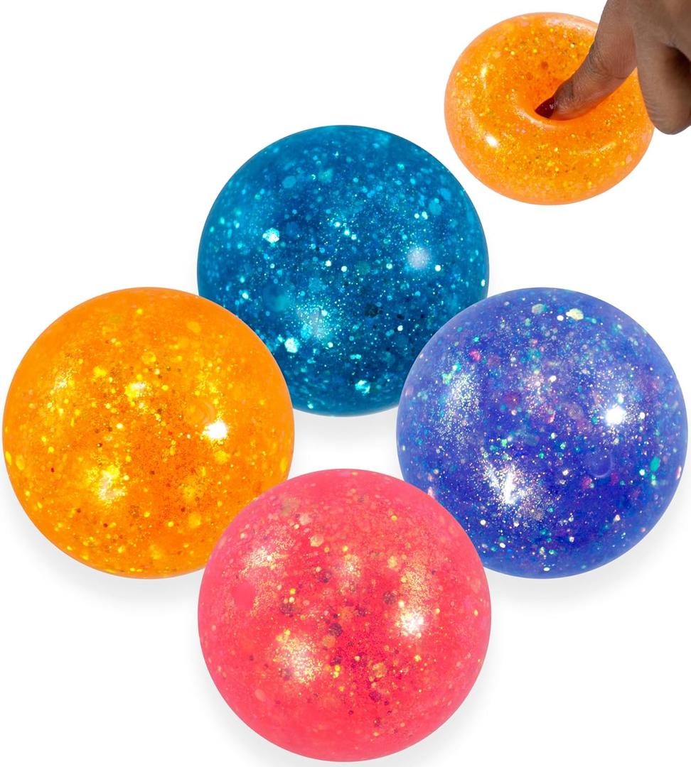 Glitter Gumball Squish Ball for Stress by Playmaker - Relieve Anxiety/Tension-Squeeze and Stretch 3” Dough - Autism / Fidget Toys - Assorted Colors- Easter, Holiday and Party Favor- Kids Ages 3+