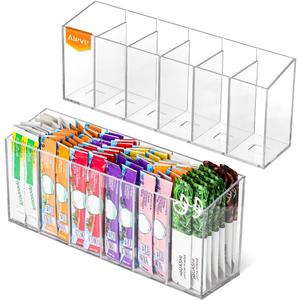AIEVE 2 Pack Drink Packet Organizer, Water Drink Packet Holder with Removable Dividers for Pantry Organizers and Storage, Water Flavor Powder Mix Holder for Kitchen Storage Organization