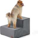  Dog Stairs for High Beds Extra Wide Foldable Pet Steps 2-Steps for Medium Small Dogs and Old Cats with CertiPUR-US Certified Foam and Non-Slip Bottom, Grey