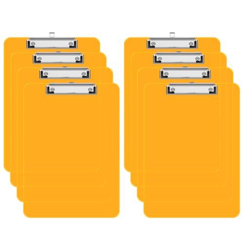 Juvealoe A4 Plastic Clipboard Set of 8, 8.5 x 11 Light Orange Colored Clip Boards with Low Profile Clip, Letter Size for Classroom, Teacher, Students, School & Office Supplies