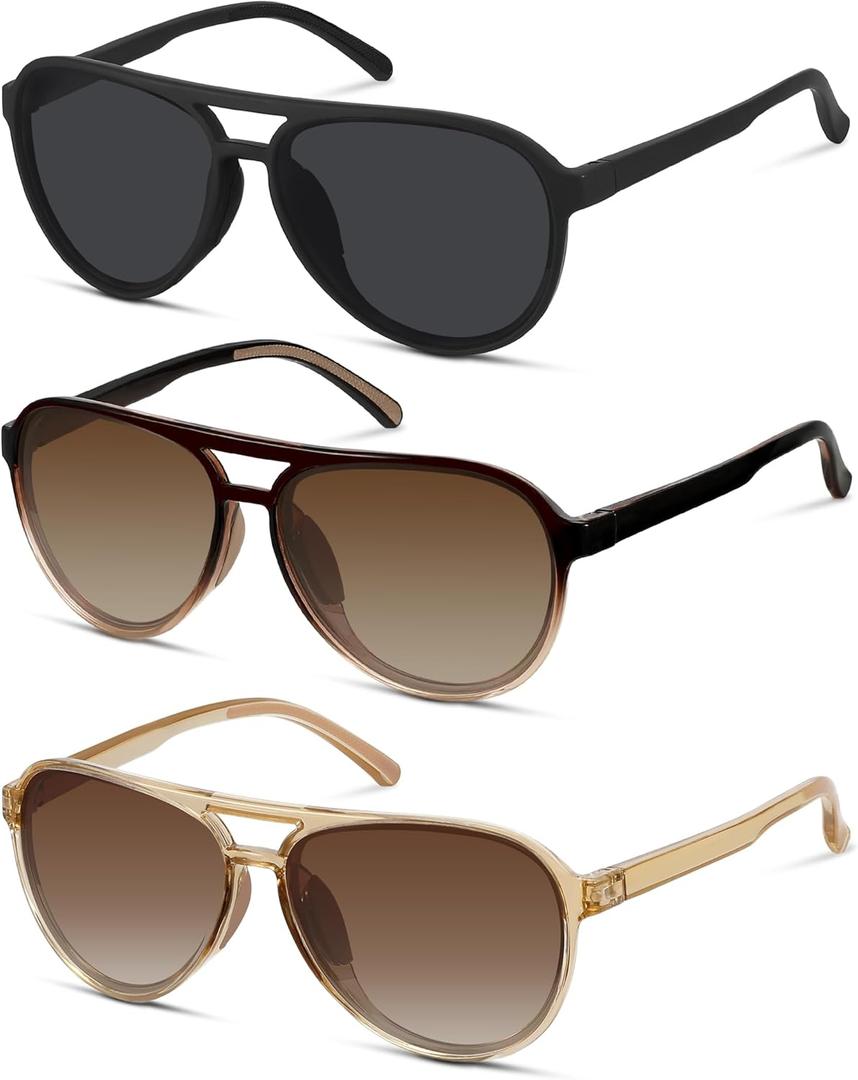 STORYCOAST Polarized Aviator Sunglasses for Men Women Classic Retro Aviators Sports Driving Running Sun Glasses (3pack-black+light Brown+gradient Brown)