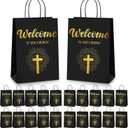 Chuangdi 50 Pcs Church Welcome Gift Bags Christian Paper Welcome to Our Church Religious Bags with Handles for Guest Baby Shower Baptism Birthday Party,5.9 x 3.15 x 8.27 Inch(Black)