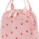 Bluboon Lunch Bag for Women Men Cute Corduroy Lunch Tote Bags Reusable Insulated Lunch Box Large Capacity Reusable Insulated Cooler for Work Picnic or Travel (Corduroy strawberry pink)