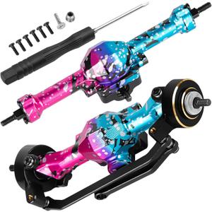 RC Front Rear Axles Upgrades Part for 1/30 SCX30 Chev rolet K10/Jeep Wrangler JLU 4X4/F0rd Bronco 4X4,AXI-2260T1/AXI-2261T2/AXI-2048T1,w/Steering Knuckles Weight,Colorful(Blue Pink)