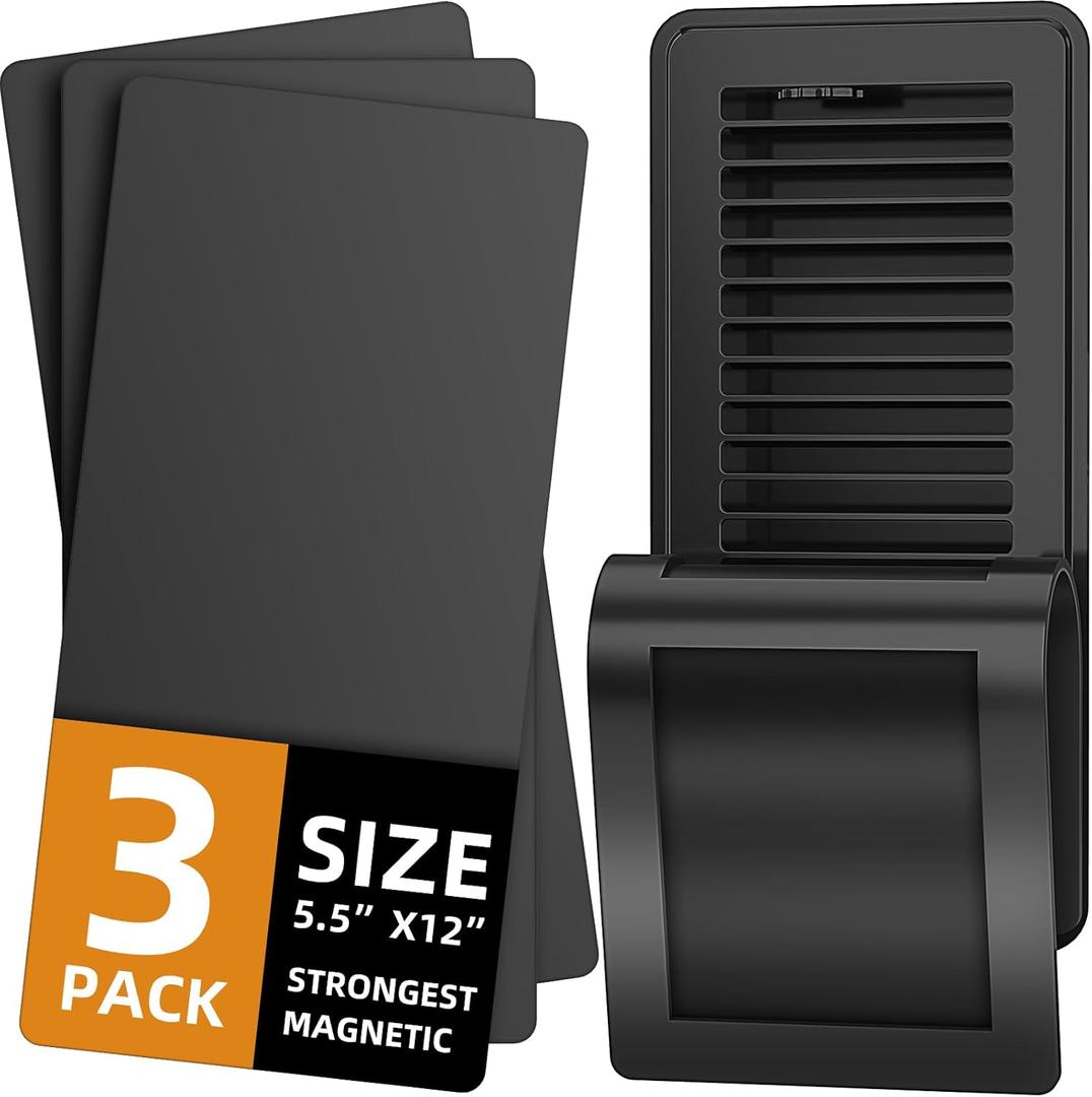 Magnetic Vent Covers (3-Pack) for Complete Sealing, 5.5" X 12" for Home Floor, Wall, and Ceiling Vents Upgraded Thickness for RV, HVAC, and AC Vents, Energy Savings, Floor Vent Not Included