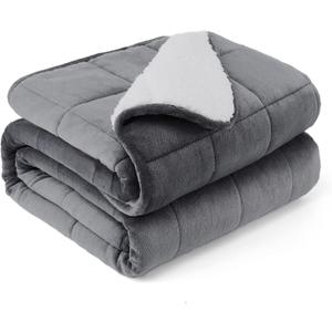 HOSUKKO Sherpa Flannel Weighted Blanket - 12 lbs Dual Sided Comfort Thick Heavy Blankets for Adults Soft Fluffy Flannel Cozy Warm Sherpa for Comfortable Relaxing Sleep, 48x72 inches Grey