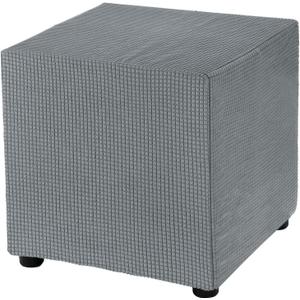 uxcell Square Ottoman Cover 18x18x18inch Stretch Polyester Washable Ottoman Slipcovers Elastic Foot Stool Foot Rest Protector for Living Room Bedroom, Dark Grey