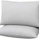 Gooeb Flat Ultra Thin Bed Pillows Standard/Queen Size Pillow Set of 2 Extra Soft Down Alternative for Stomach Back Sleeper Light Grey