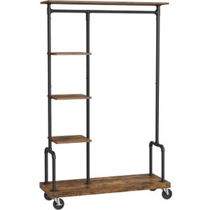 VASAGLE Clothes Rack, Clothing Garment Rack on Wheels, Rolling Clothes Organizer with 5-Tier, Industrial Pipe Style, Rustic Brown UHSR66BX