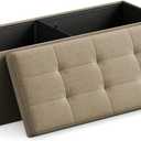 SONGMICS MAZIE Collection - 43 Inches Folding Storage Ottoman Bench, Ottoman Foot Rest, End of Bed Bench, Storage Chest, Load 660 lb, for Living Room, Bedroom, Entryway, Camel Brown ULSF077R01