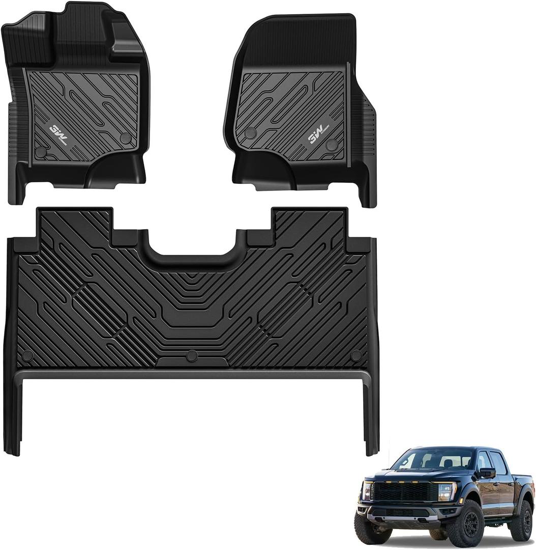 3W Floor Mats Fit for 2015-2024 2025 Ford F150 / F-150 Lightning SuperCrew Cab, TPE All Weather Heavy Duty Floor Liner Custom Fit Accessories Car Liners (with Original Folding Under-Seat Storage Box)